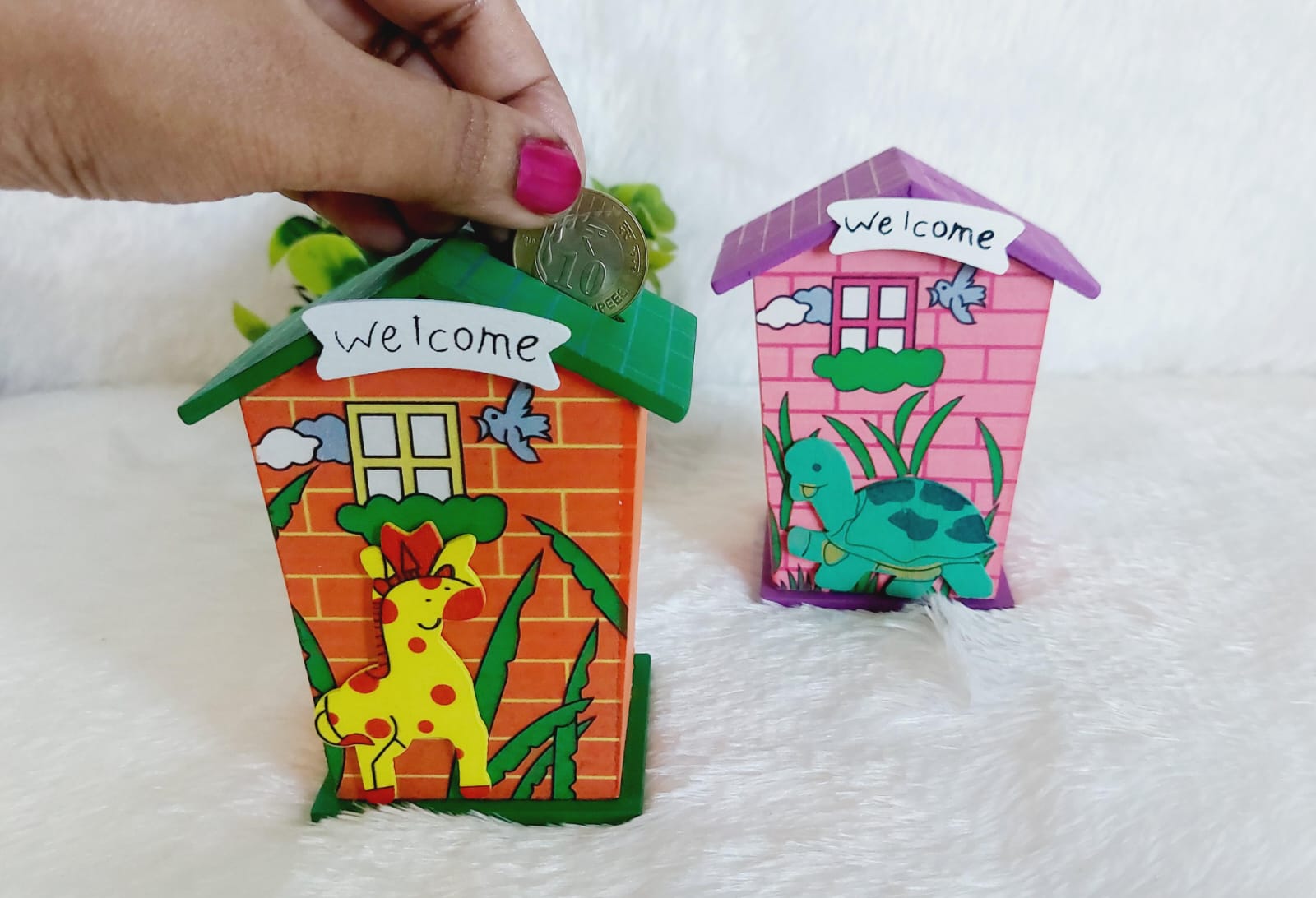 Mini size Handpainted wooden Piggy Bank - Image 2