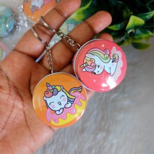 Unicorn Tin Keychain | Circular Shape | Random Design | Pack of 1